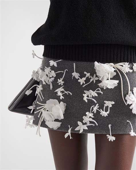 Slate Gray Embroidered Velour Miniskirt 